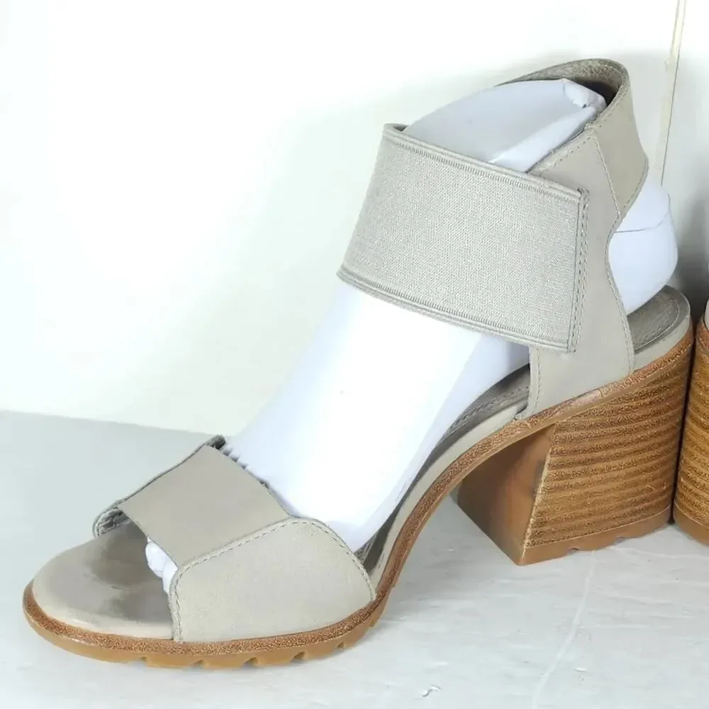Sorel Women's Nadia US8,5 Dove Nubuck Chunky Heels Slip On Strappy Sandals